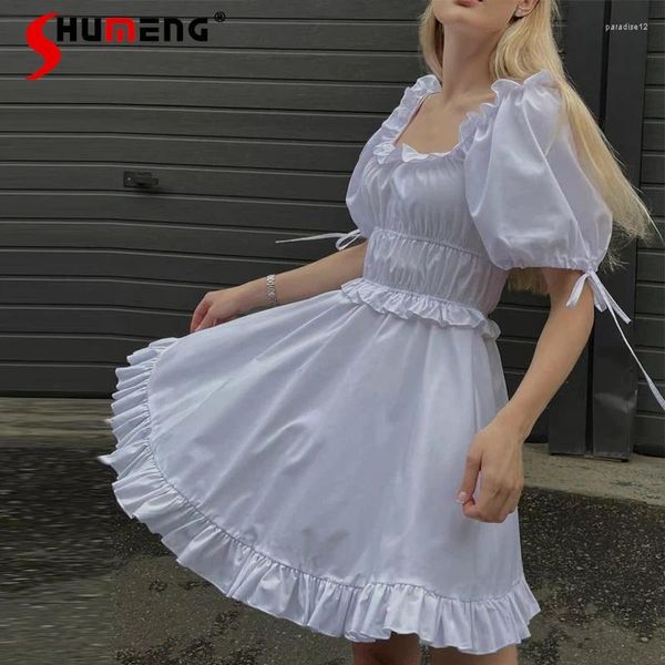 Платья для вечеринок Pure White Pufk Elice Off-шея для рюк-экипажа высокая талия High Pettiskirt короткая 2024 Пуловер Женский мини-мини-