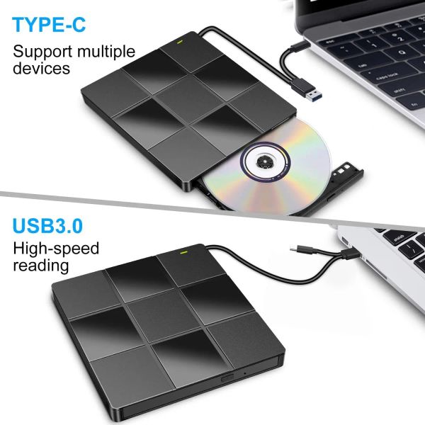 7in1 USB3.0 Typec Slim DVD esterno DVD RW Writer Drifter Drive Burner Reader Lettore Drive ottiche per laptop PC DVD Burner DVD Portatil