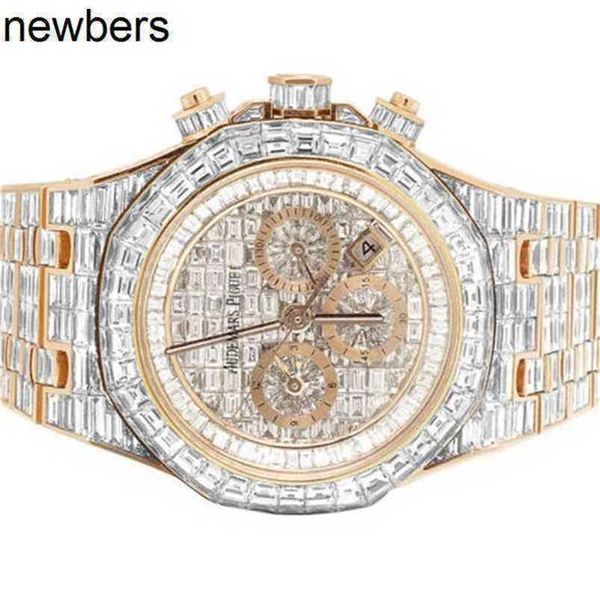 Homem Audempigut Luxury APS Factory Watch Movimento suíço Royal Oak 18K Rose Gold Chrono Retangular Diamante Relógio 78,75 CTX8BT