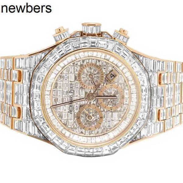 Männer Audempigut Luxus APS Factory Watch Swiss Bewegung Royal Oak 18k Roségold Chrono Rechteckige Diamond Uhr 78,75 CTX8BT