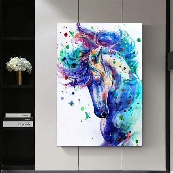 Moderno Multicolor Animals Horse Canvas Pintura Arte da parede Poster e impressão para a sala de estar Decoração de casa Cuadros