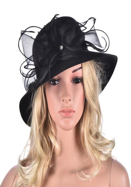 Festa da donna Pure Color Kentucky Derby Stylish Floral Wide Brim Church Dress Wedding Sun Hat A3236331046