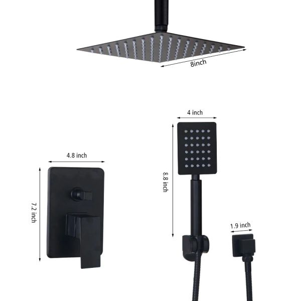 Monite 8 16 Torneira de chuveiro de banheiro LED Conjunto de tinta preta Misturador de latão com torneira de chuva de chuveiro de 2 funções