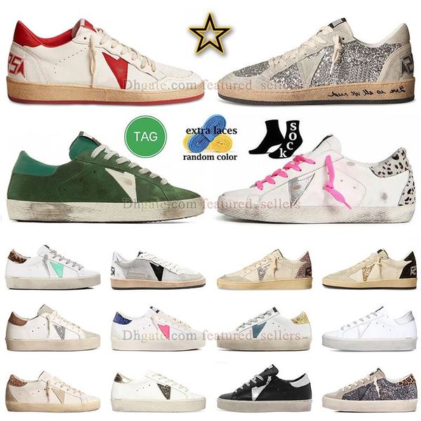 2024 Neue Golden Goss Designer Sneakers Slebende lässige Schuhe Leder Italien Schmutzige alte Schuhmarke Frauen Männer Super-Star Ball Star Schwarz weiß Flachtrainer 35-46 Plattform