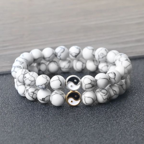 Tai Chi Yin Yang Elastico Bracciale ENERGIA ENERGIA 8MM PINE PINE NERA MATTE NATTA NATURALE BRACELETTI DI PERCOLA DELLA STRADA DONNE DONNE GIETTILI UOMINI Coppie