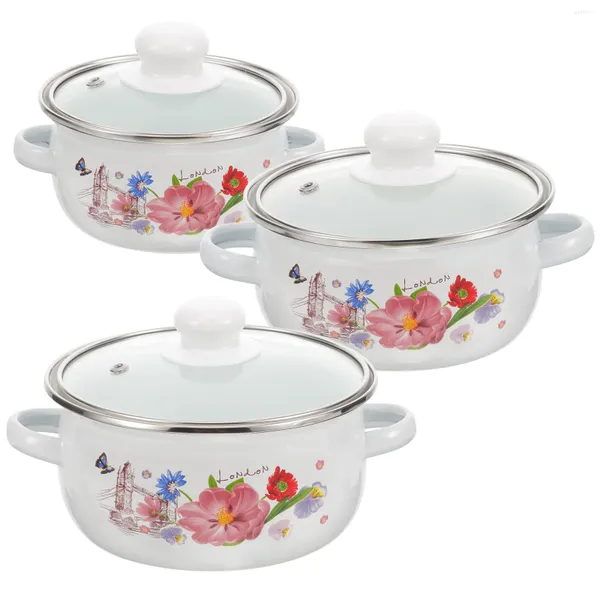 Becher 3 PCs Kantine Emaille Eintopf Pot Vintage Cooking Tragbares Tulpe Mehrzweck-Eintopfsuppe