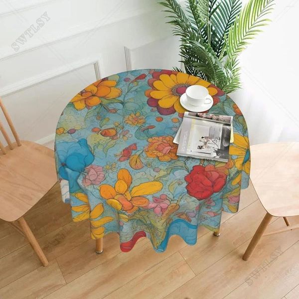 Tala de mesa Círculo de coloração brilhante Toca de mesa à prova d'água à prova d'água para cozinha Dinning Colletop Deco 60 polegadas