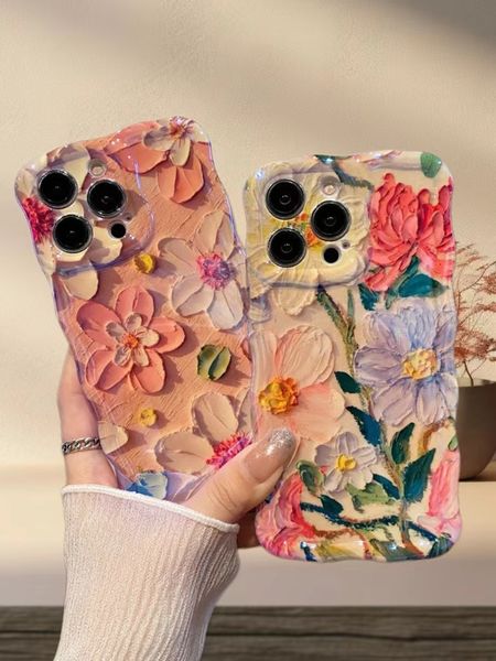 Fiori di pittura a olio primaverile Fiori Fashion Mobile Phone Protection Shell per iPhone 12/13/14/15 // 12 Pro/13 Pro/14 Pro/15 Pro/11 Pro Max/12 Pro Max/13 Pro Max/14 Pro Max/15 Pro ProMax