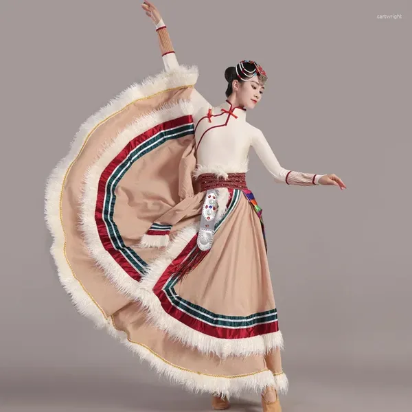 Bühnenbekleidung traditionelle tibetische Tanzkostüme Mongolisches Kleid für Festival -Outfit Lange Röcke moderne große Swing