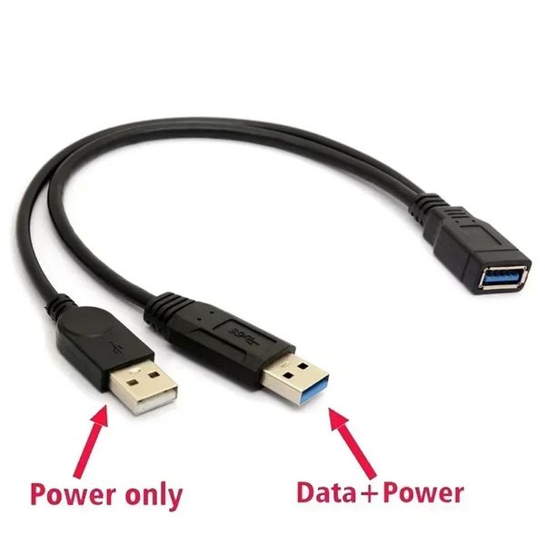 1pc Black USB 3.0 da femmina a doppio maschio USB con dati di alimentazione extra y cavo di estensione per cavi hardware per PC a disco rigido da 2,5 