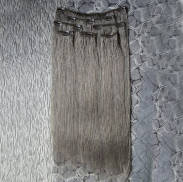 Clip grigio nelle estensioni dei capelli umani 100 clip dritta peruviana nelle estensioni dei capelli umani Real Remy Hair 8pcs 100gset5455293