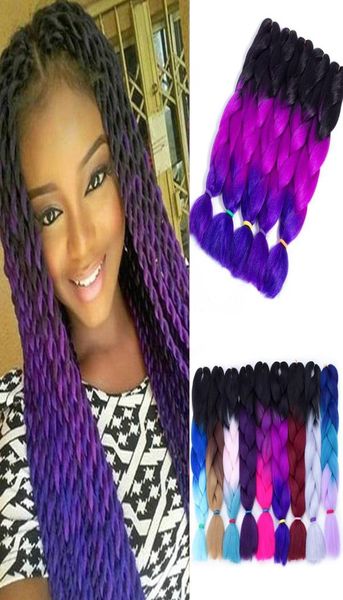 Ombre três duas cores de mistura kanekalon rotação cabelos jumbo sintéticos faixas de cabelo extensões de cabelo 24 polegadas Balas de crochê em massa de cabelo ladolesal8832741