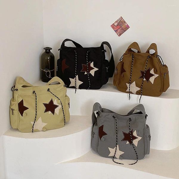 Mulheres de bolsa fofas crossbody crossbod cativeiro lona adorável ombro star aplique y2k Street Style School for adolescentes alunos