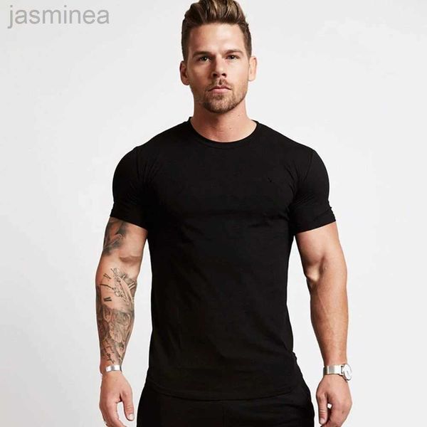 Camisas casuais masculinas Black Gym Tshirt Men Running Sport Sport T-shirt Fitness Bodybuilding Cotton Slim Tee Tops Summer Male Jogging Training Rouse