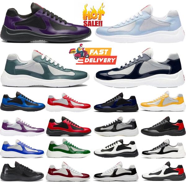 2024 neuer Designer Americas Cup Männer lässige Läufer Frauen Sport Low Top Sneakers Schuhe Männer Gummi -Sohle Stoff Patent Leder Großhandel Rabatt Trainer