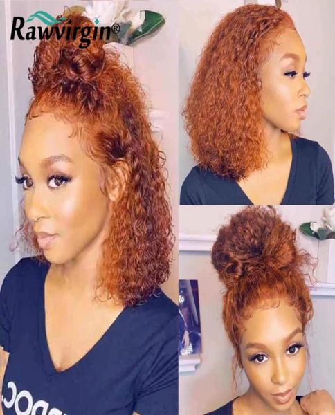 Wigs in pizzo Bob Perruque Cheveux Humumain Orange Curly Wig Front Human Hair Ginger Remy per Women9819944