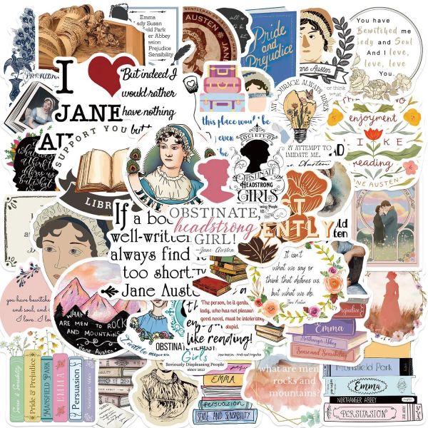 10/50pcs romancista Jane Austen adesivos clássicos romances de frase Decalques de scrapbooking Diário de viagem Phone Phone Start Sticker à prova d'água