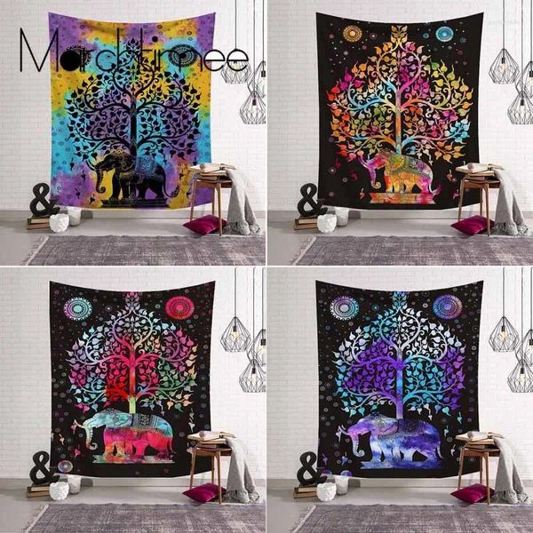 Taquestres Elephant Tree Mandala tapeçaria parede pendurada hippie bruxaria boho decoração coberta cortina de arte