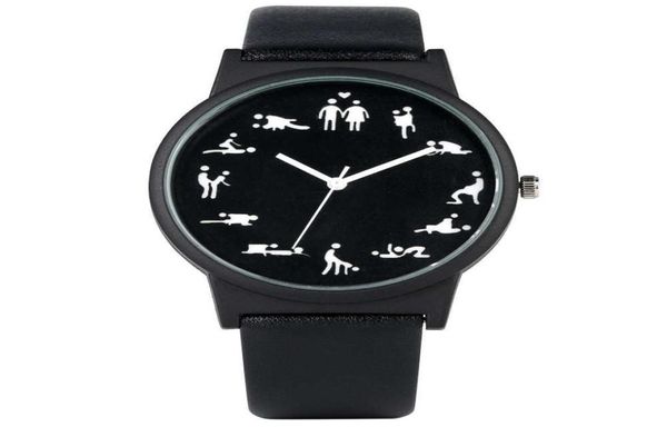 Creative Fun Quartz Watch for Men Black Dial Quartz Rates confortável Correia de couro preto Relógio de pulseira para masculino H10124663203