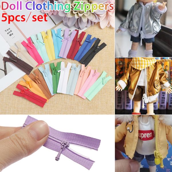 5pcs/conjunto 5*1,7cm Mini zíper de roupas de boneca com zíper Diy Diy costura de recortes de recortes