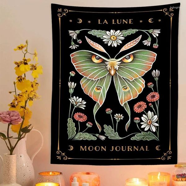 Taquestres Sun Moon Moth Tapestry parede pendurada Fase Art Cottagecore Decor místico Bruxa de bruxa Room boho