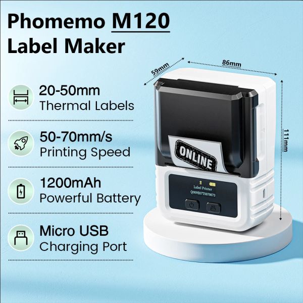 Impressoras fabricantes de etiquetas térmicas M120 Impressora de etiqueta portátil Bluetooth Wireless Mini Sticker Printer 1Roll para Cabo Código QR Código Varejo