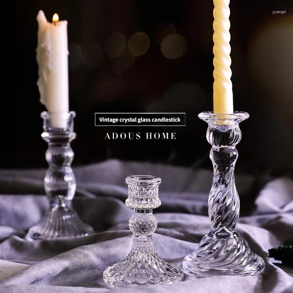 Titulares de velas Vintage Crystal Glass titular para o Dia dos Namorados, Romântico Candlelight Dinner Shooting Props Home Wedding Decor