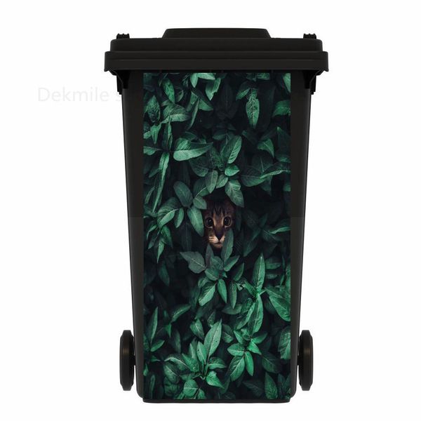 Green Plant Cat Lifbish Bin adesivo Papel de parede Mural adesivos de parede HD Prind Decal Wall Sticker Decalques de acessórios de cozinha em casa