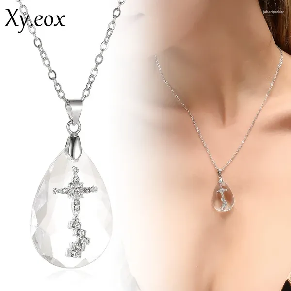 Pingente Colares Cristal Religioso Cruz Cruzado Jesus Chain Chain Chain Colar Jewelry Gift