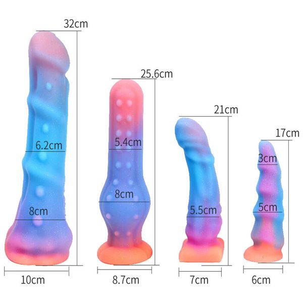 Gece parlayan vajinal anal yapay penis sahte penis seksi oyuncaklar kadın erkekler mastürbatörler büyük dildos yok vibratörler silikon fiş popo buttplug