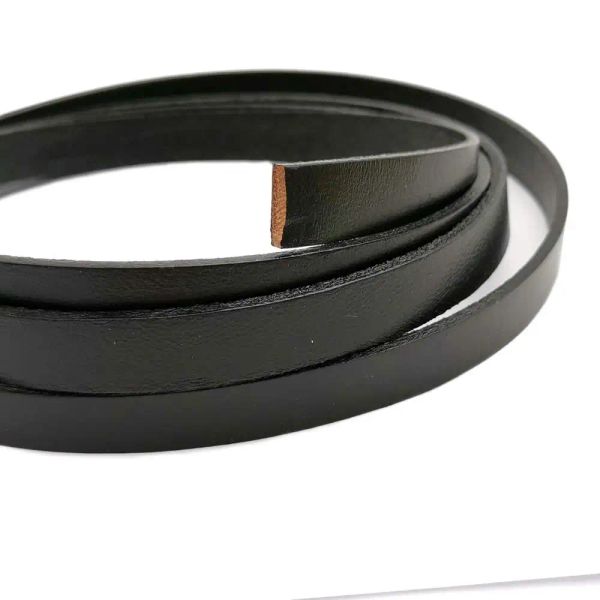 Aaazee 1 Yard 10 mmx2mm schwarz beschichtetes echtes Kuhhaufen Lederstreifen, 10 mm breites, flaches Lederband für DIY -Armbandschmuck