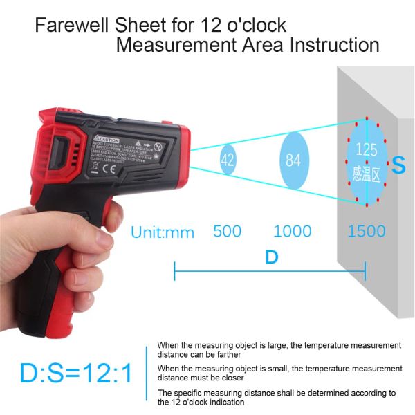 380 ° C/550 ° C/800 ° C Termômetro infravermelho industrial LCD Tela colorida Digital Medidor de temperatura não contato Emissividade ajustável