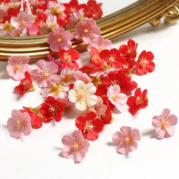 Dekoratif Çiçekler 50 PCS İpek Çiçek Yapay Kiraz Çiçeği Head Party Malzemeleri Mini Diy El Sanatları Pogerya Propları