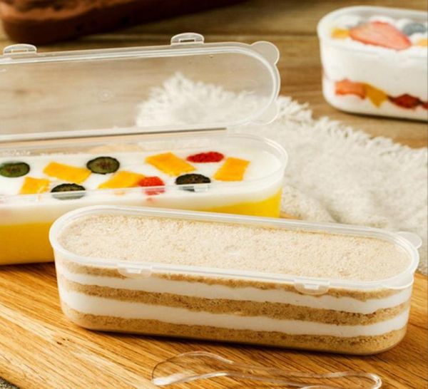 Caixa de sorvete de 250 ml Caixa de plástico transparente longa para mousse de queijo bolo de queijo de mousse Caixas SN15885827942