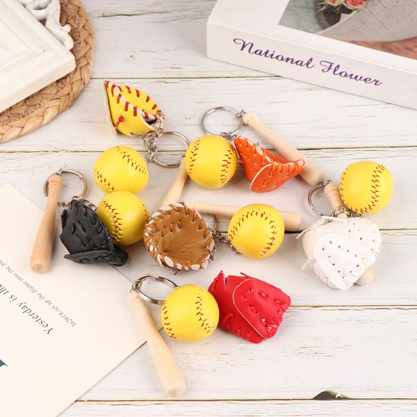 3d pu bunte Mini Baseballhandschuh Holz Bat Keychain Sportwagen Schlüsselkette Schlüssel Ring Geschenk für Frauen Männer Geschenk