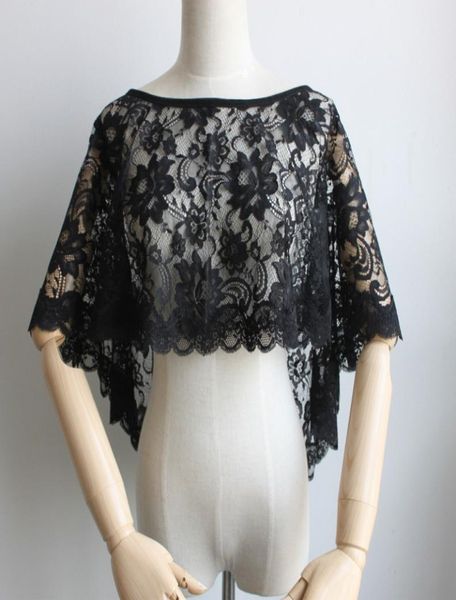 Moda Black Lace Wedding Bolero Ivory Mulheres xale da noite Capas Curto envoltório de noiva curto Acessórios de casamento vintage1217431