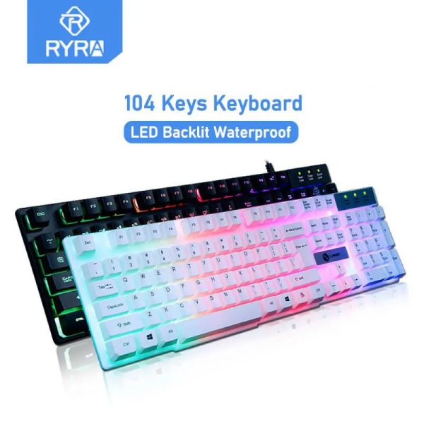 Keyboards Ryra 104 Schlüsselmembran -Tastatur mit blendender wasserdichte Ergonomie -Spieler -Tastatur für PC Computer Laptop Electronic Gamer