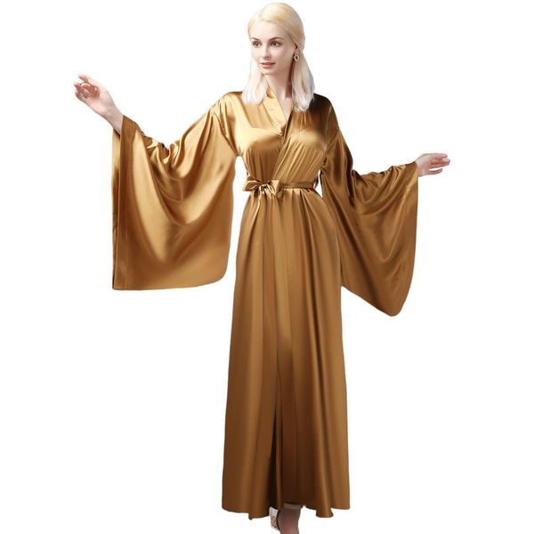 Brautjungfernkleid elegante elastische Seide wie Satin -Badrobe für Frauen Goldenes Seiten Gurt hochwertiges Nachthemd Plus Größe wie OTB7C