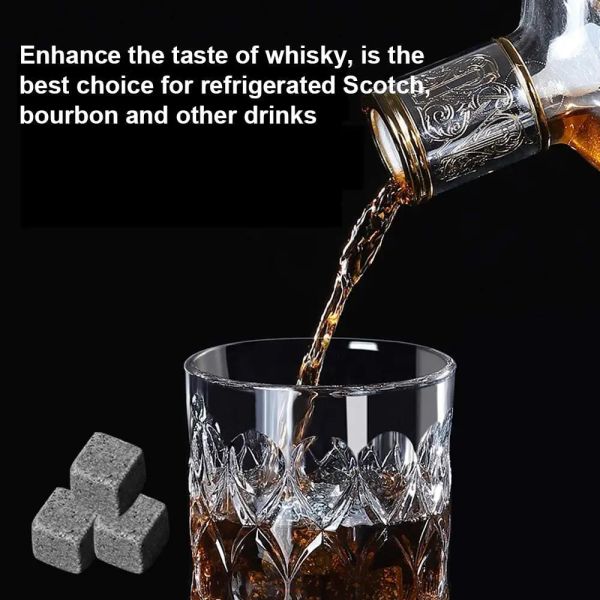 9PCS Whisky Stones Presente Conjunto de presentes reutiliza Granite Stones de uísque Rochas reutilizáveis Cubos de gelo Melhor presente para papai marido Homens