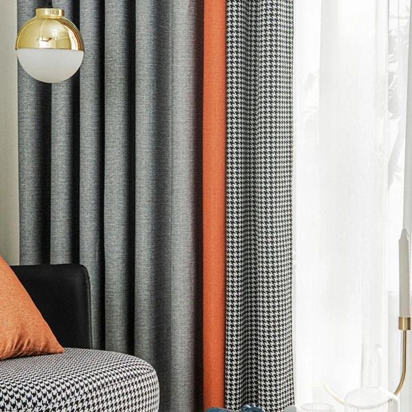 Vorhang Custom moderne modische schwarze weiße orange gespleißte hundstootte luxury vorhänge für wohnzimmer schlafzimmer eszimmer daches Blackout