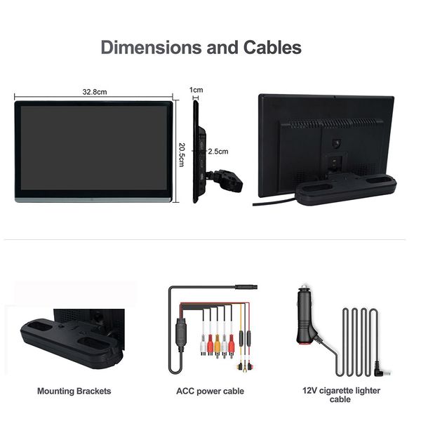 Новый 2024 HDMI CAR Monitor Monitor 13,3 дюйма Android 12 USB Wi -Fi Bluetooth задних сидений развлекательные экраны