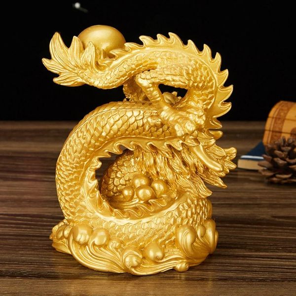 Mascotte cinese Ornamenti Tamron Resin Lucky Dragon Sculpture Statue Accessori per decori per la casa 240408