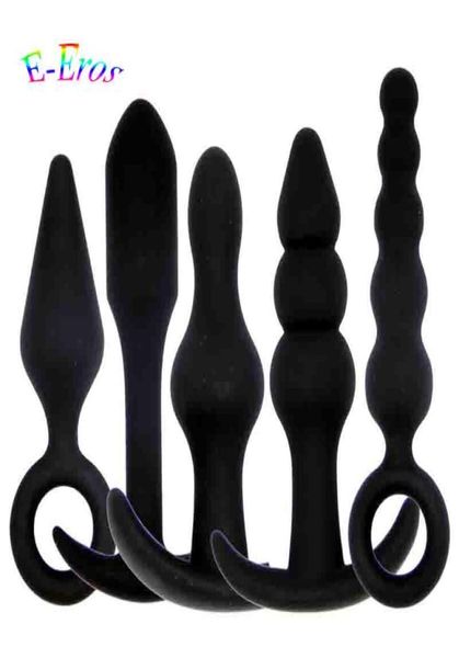 5pcslot Sexy Black Silicone Anal Anal Plug Massage для взрослых игрушек для женщин Man Man Gay Anus Clitoris Стимулятор сексуальной продукции 6278663