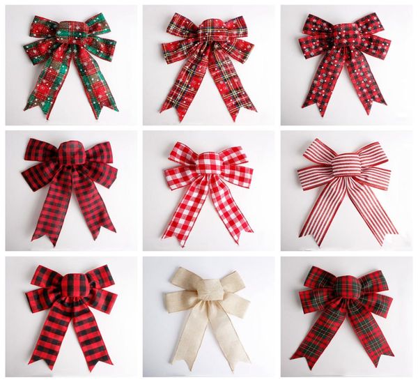 Grid Christmas Bowknot Red Green Bow decoração de árvore de natal decoração de árvore de natal