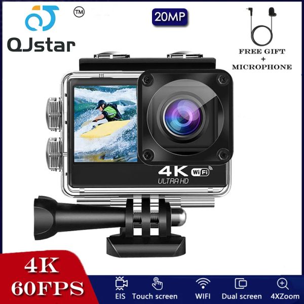 Kameralar Eken H11 Eylem Kamerası 4K 60FPS 20MP EIS 2.0 Çift Ekran Dokunmatik LCD WiFi Su Geçirmez Uzaktan Kumanda 4x Zoom Sports Cam Sörf