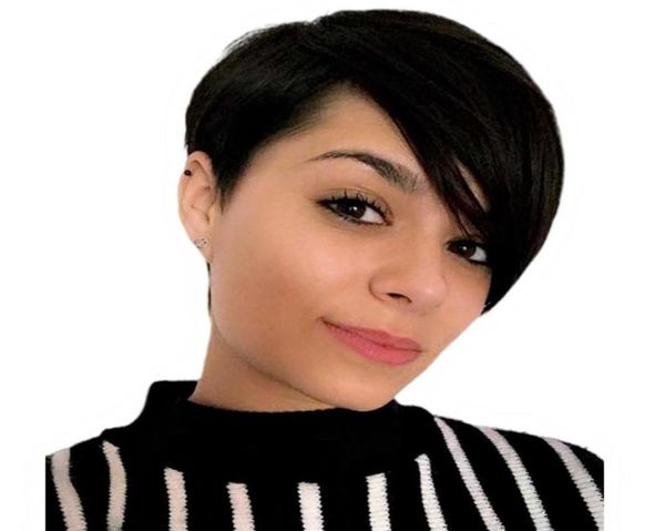 Celebrity Pixie Cut Wigs Human Peruvian Nessuno in pizzo Glutless Wig Natural Color Natural Color Micah Gianneli Capelli per donne nere Wigs9219405