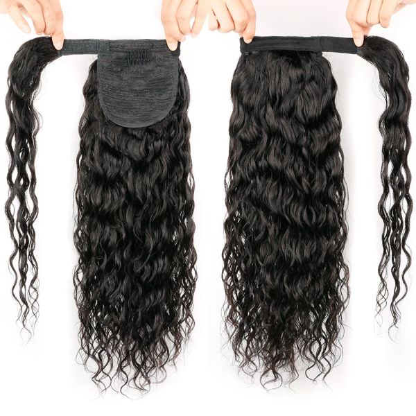 Wasserwelle Langes Wellenwickel um Pferdeschwanz menschlicher Haarclip in Haarverlängerungen Brazilian Remy natürliche Farbe 120 g Pony Schwanz