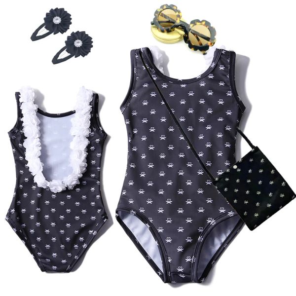 Summer Girls Cosplay Movie Mercoledì Swimsuit 2-10 anni Stampa gotica vestito da nuoto per nuoto per bambini Bikini.