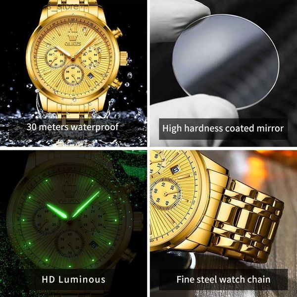 Bilek saatleri izle grupları olevs kuvars erkekler için en iyi marka altın bilek üç küçük kadran kronograf tarihi esi orijinal 2023 trend new240409