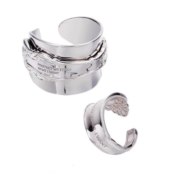 Original Design Löffel Ring 925 Silber plattiert Platinöffnung Einfacher Paar Ring für Männer und Frauen